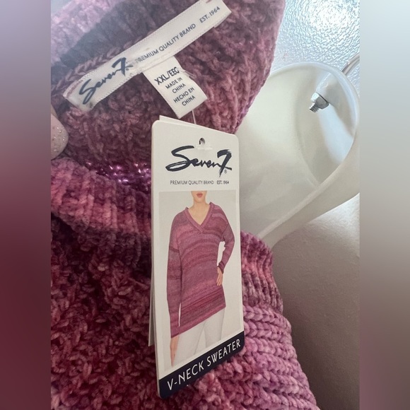 SEVEN7 Chenille Magenta Haze Ombre Knit Super Soft Cozy NEW XXL V-Neck Sweater - Picture 7 of 7